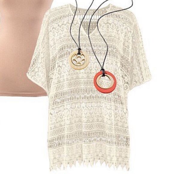 Cabi Love Carol Off White/Cream Open Knit Crochet Capri Top Small EUC! Summer - Picture 3 of 9